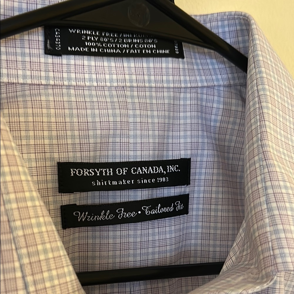 Forsyth of Canada Tailored Fit Gingham Check Button Down Collar Dress Shirt 🩵💜 - Picture 2 of 10